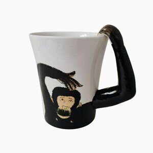 Pier 1 Monkey Mug, Hand Painted Stoneware Cup, 3D Chimp Ape Gorilla, Arm Handle